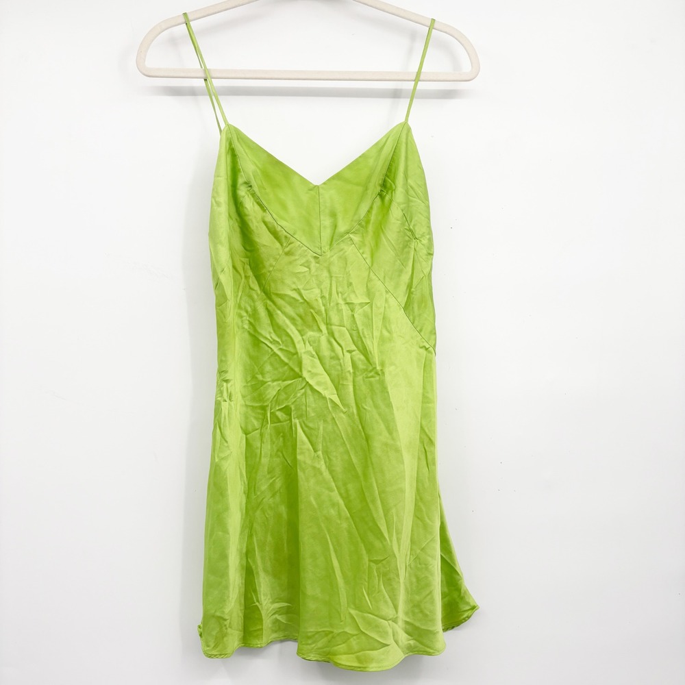 Victoria's Secret Womens 100% Silk Lime Green Y2K Mini Party Slip Dress Size M